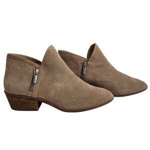 Lucky Brand Fhuna Tan Suede Ankle Booties Side Zippers & Stacked Heel Size 11